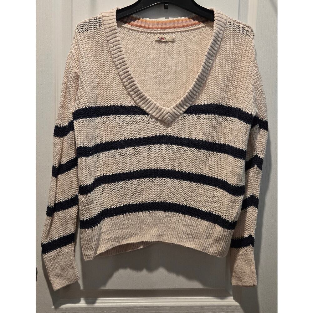Faherty Women's Miramar Stripe Linen & Organic Cotton V-Neck Sweater sz S